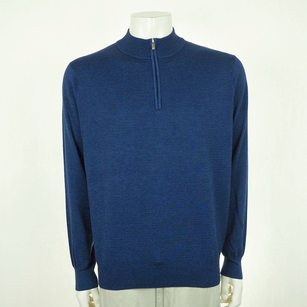 Peter Millar Canton Sweater Mens Large Blue 1/4-Zip Wool Blend Sharon Golf Club